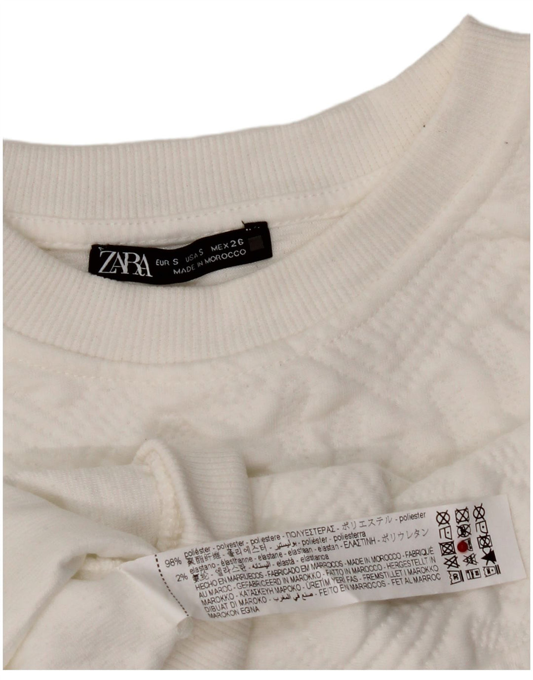 Zara Γυναικεία φούτερ Crop Oversized Jumper UK 10 Small White Geometric