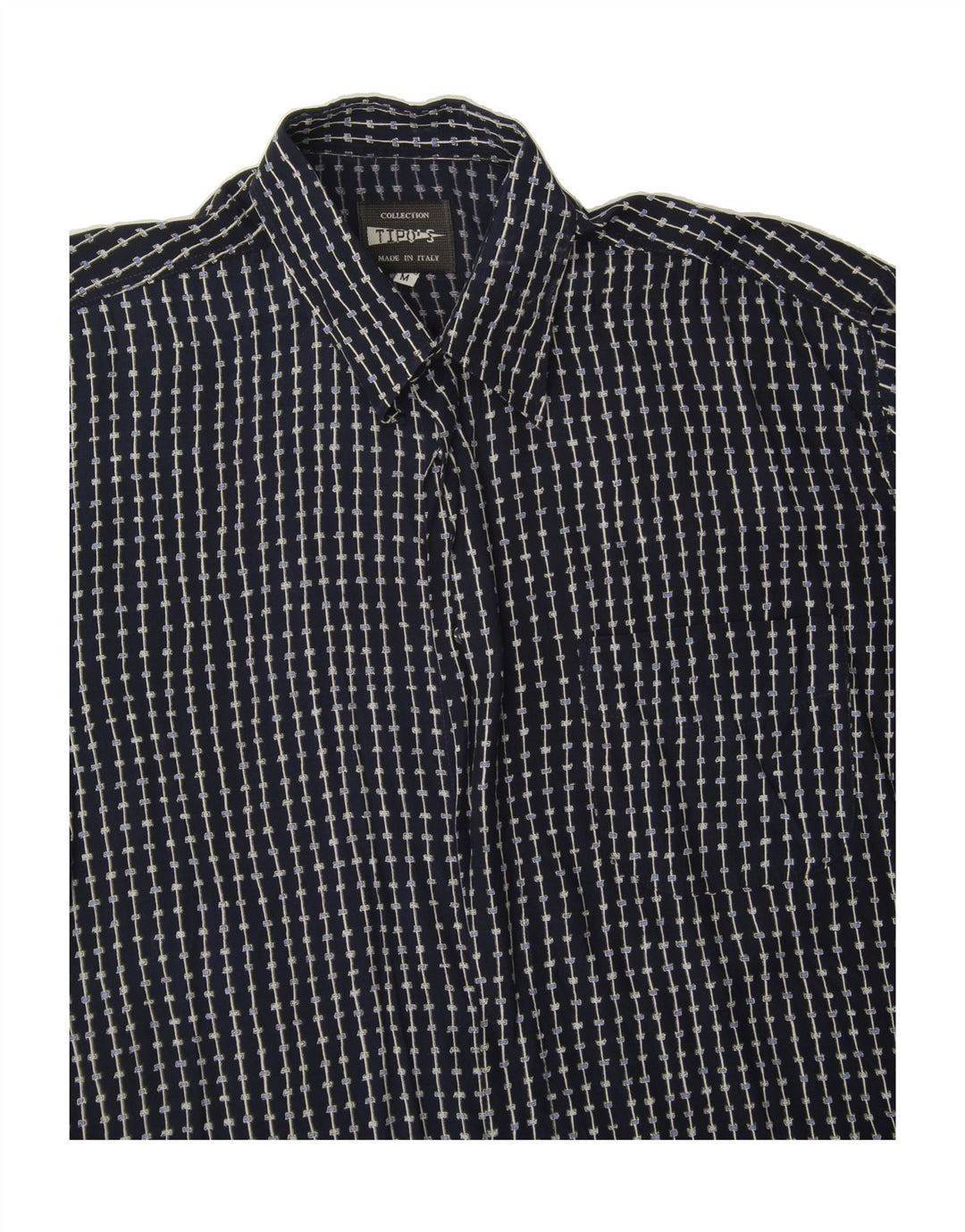 TIPO' S Mens Short Sleeve Shirt Medium Navy Blue Geometric Viscose Vintage Tipo' S and Second-Hand Tipo' S from Messina Hembry 