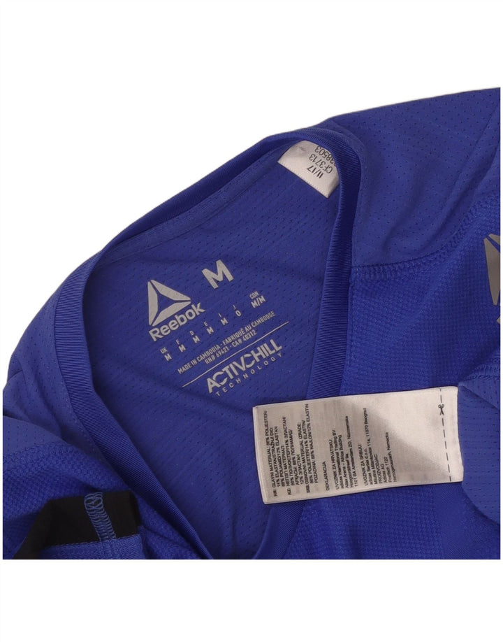 Reebok Γυναικείο T-Shirt Top UK 12 Medium Blue Colorblock Πολυεστέρας