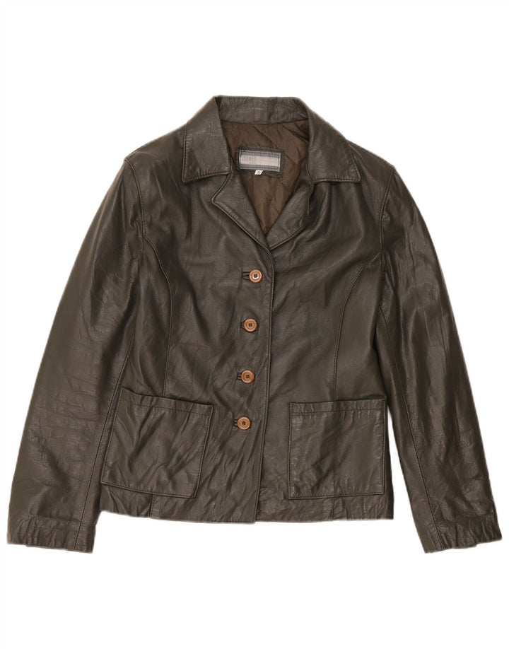 Vintage γυναικείο δερμάτινο μπουφάν UK 10 Small Khaki Leather