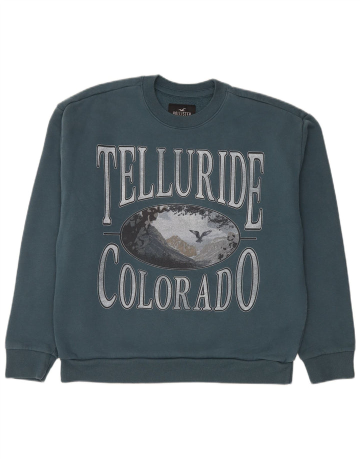 Ανδρικό γραφικό φούτερ Hollister Jumper μεγάλο μπλε βαμβακερό