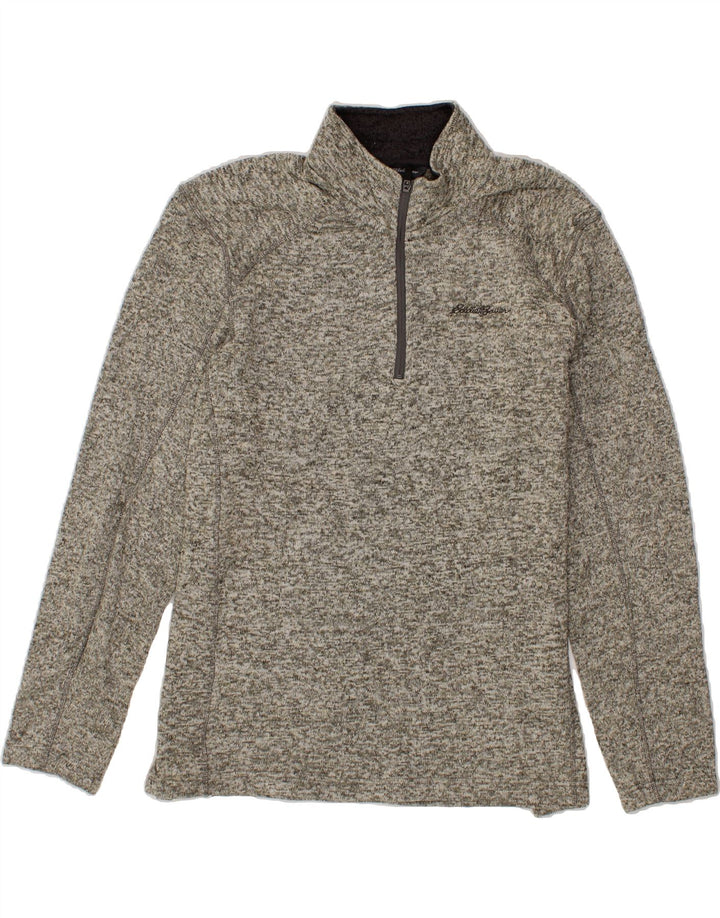 EDDIE BAUER Mens Zip Neck Sweatshirt Jumper XL Grey Flecked Polyester Vintage Eddie Bauer and Second-Hand Eddie Bauer from Messina Hembry 