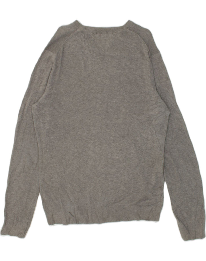 TOMMY HILFIGER Mens V-Neck Jumper Sweater Large Grey Cotton | Vintage Tommy Hilfiger | Thrift | Second-Hand Tommy Hilfiger | Used Clothing | Messina Hembry 