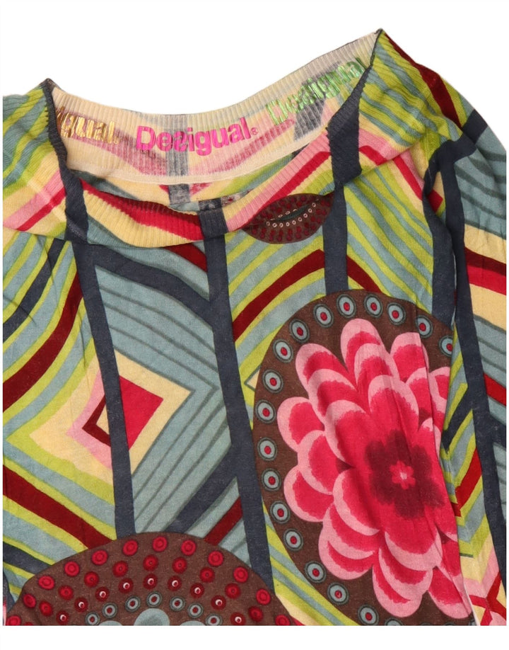 Desigual Γυναικείο πουλόβερ με λαιμόκοψη UK 12 Medium Green Geometric