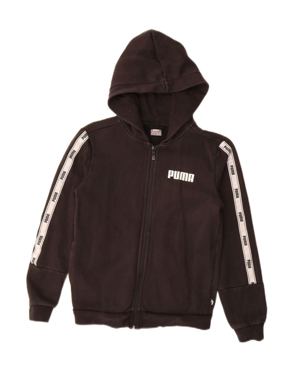 Γραφικό πουλόβερ PUMA Boys με κουκούλα με φερμουάρ 11-12 ετών, μαύρο χρώμα, βαμβακερό