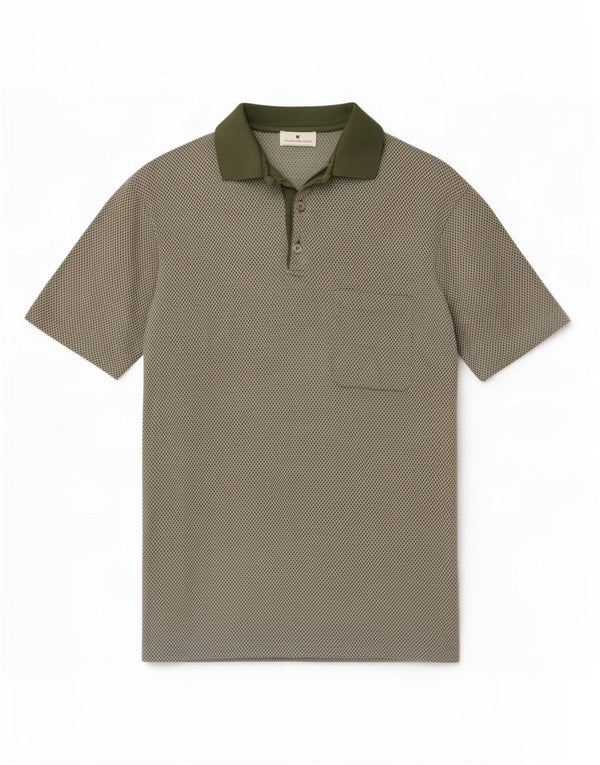 Ermenegildo Zegna Ανδρικό Πόλο Μπλουζάκι IT 52 Μεγάλο Χακί Γεωμετρικό