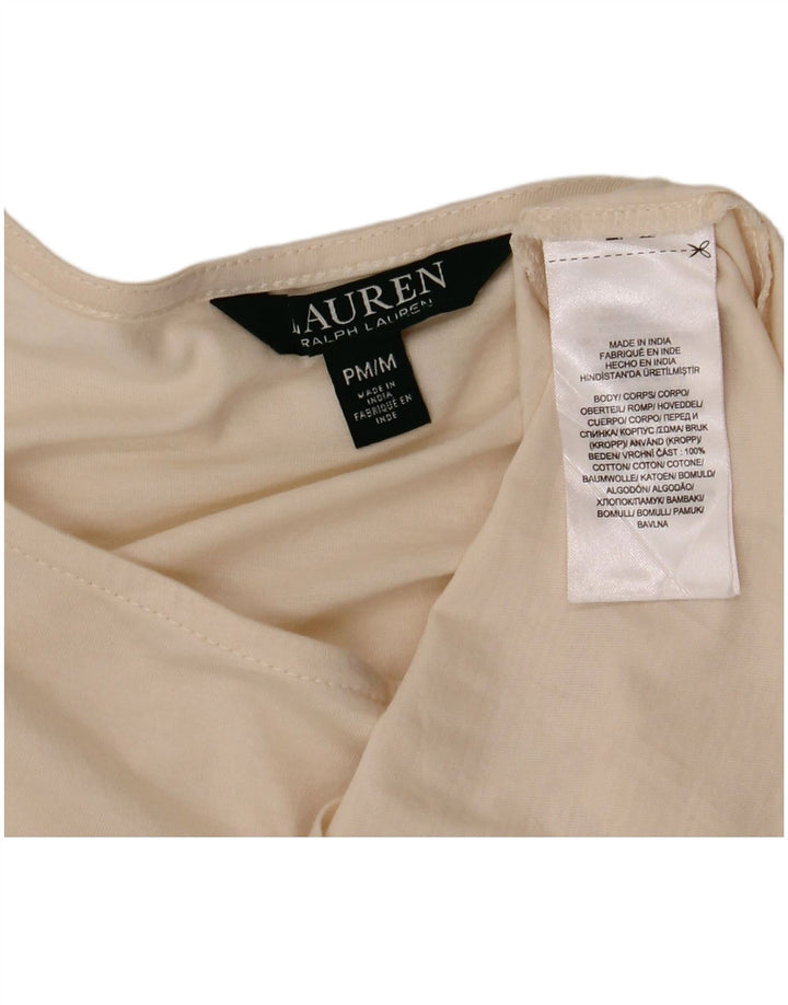 Ralph Lauren γυναικείο μπλουζάκι 3/4 μανίκια UK 14, μεσαίο ανοιχτό λευκό βαμβακερό