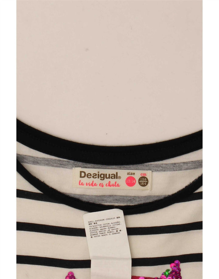 Desigual Girls Graphic Basic φόρεμα 13-14 ετών Λευκό ριγέ βαμβακερό