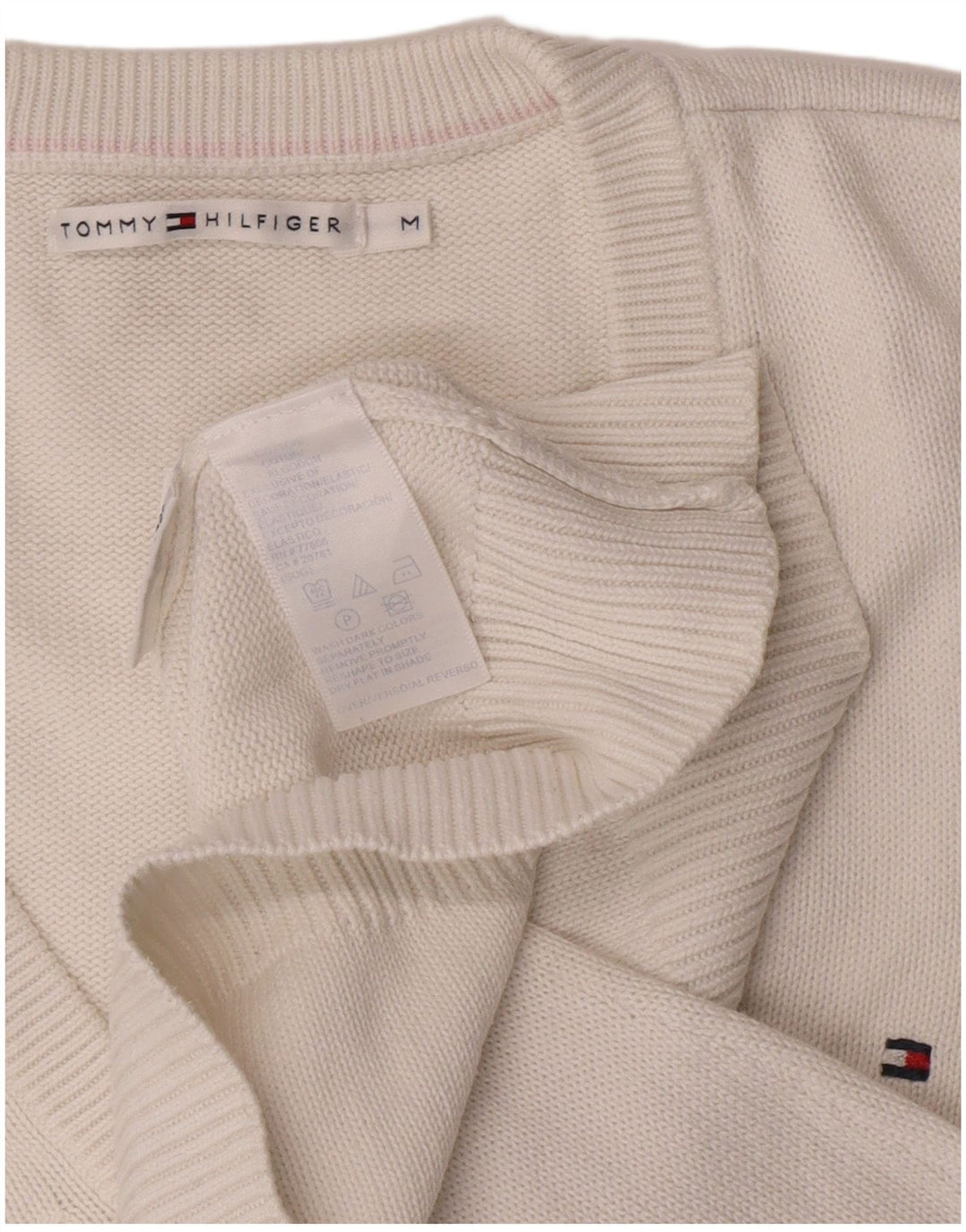 Tommy Hilfiger γυναικείο πουλόβερ με λαιμόκοψη με V λαιμόκοψη UK 14 μεσαίο λευκό βαμβακερό