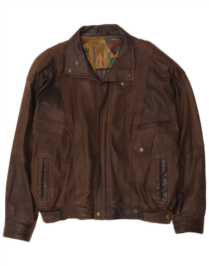 Vintage Ανδρικό Bomber Δερμάτινο Μπουφάν IT 56 3XL Καφέ Δερμάτινο