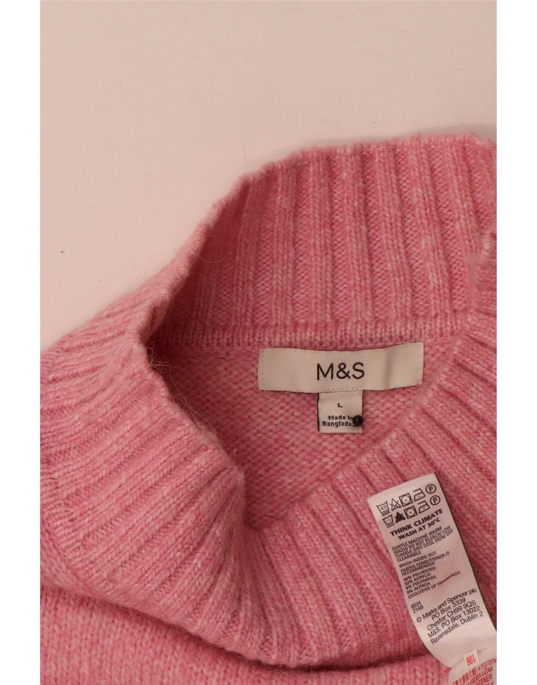 Marks & Spencer Γυναικείο πουλόβερ με λαιμό χελώνα UK 16 μεγάλο ροζ