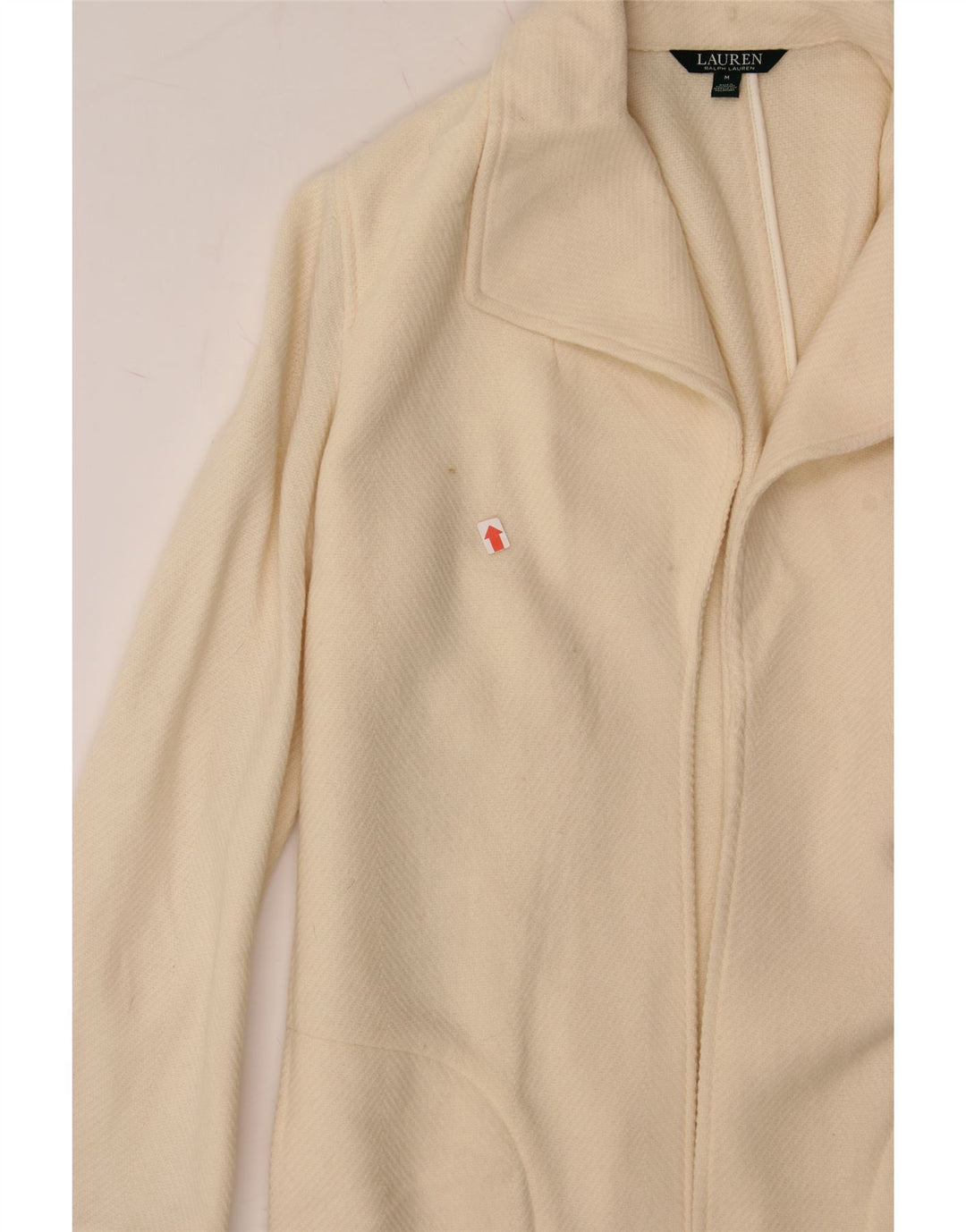 RALPH LAUREN Womens Open Overcoat UK 14 Medium Off White Chevron Wool Vintage Ralph Lauren and Second-Hand Ralph Lauren from Messina Hembry 