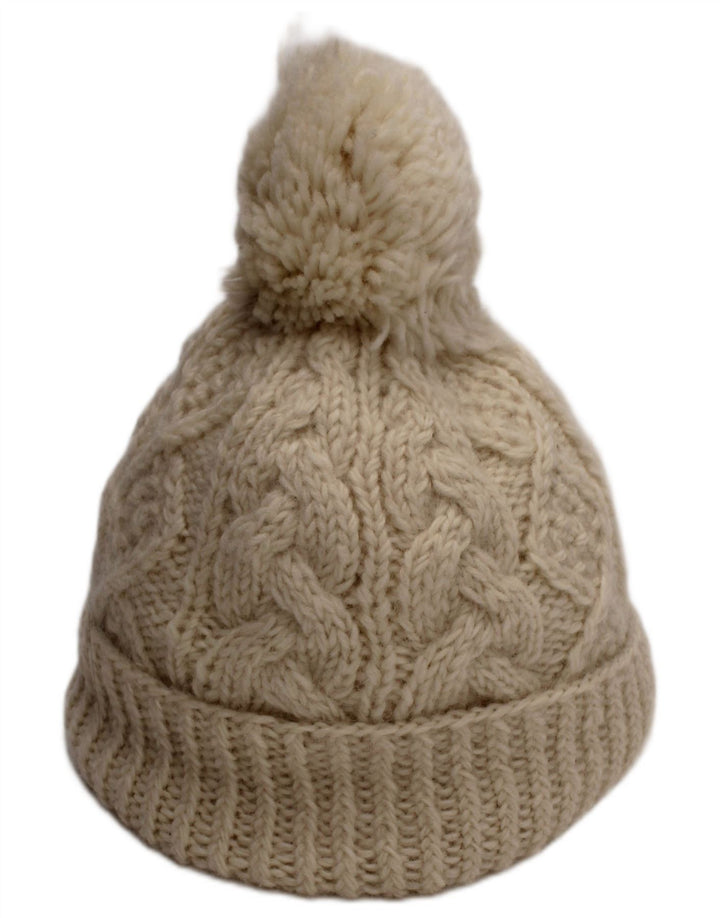 Aran πουλόβερ Market Γυναικείο πλεκτό καπέλο Bobble Μεγάλο από λευκό μαλλί