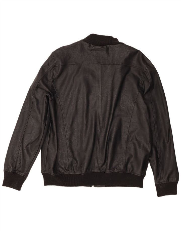 Πανομοιότυπο Ανδρικό Μοτοσικλέτα από Faux Leather Bomber Jacket UK 42 XL Μαύρο Πολυεστέρας
