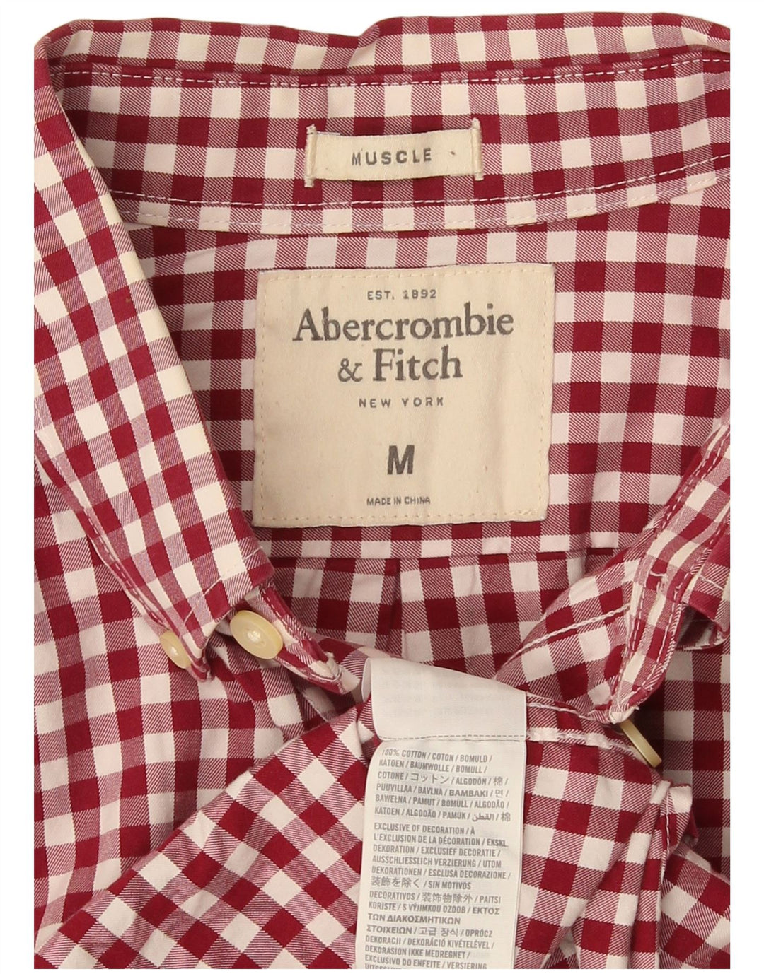 Abercrombie & Fitch Ανδρικό πουκάμισο με καρώ μυϊκή εφαρμογή, μεσαίο κόκκινο Gingham