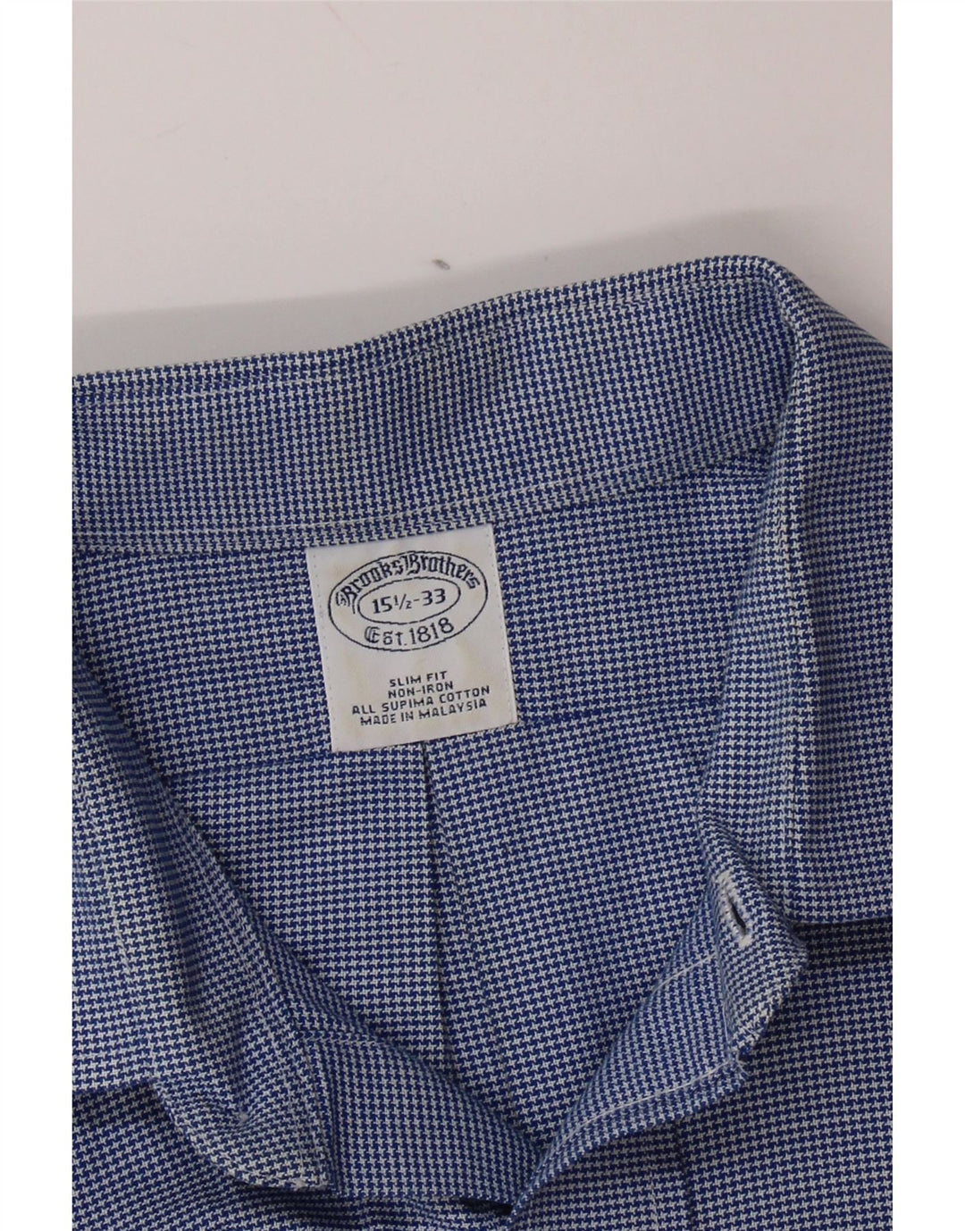 BROOKS BROTHERS Ανδρικό πουκάμισο Slim Fit Μέγεθος 15 1/2 Medium Blue Houndstooth