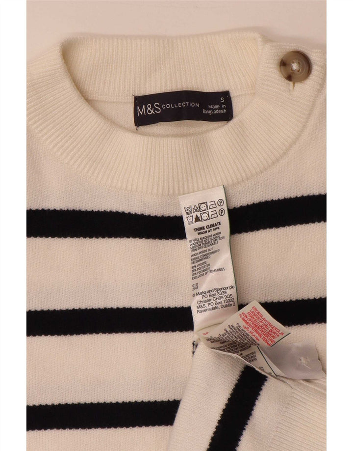 Marks & Spencer Γυναικείο πουλόβερ με λαιμόκοψη UK 10 Small White ριγέ