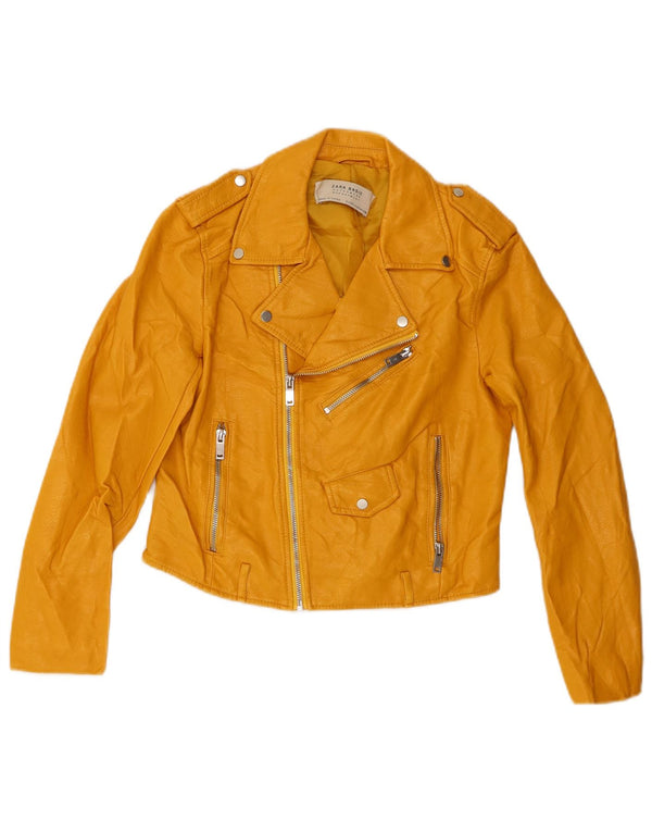Zara Γυναικείο Μπουφάν Biker από ψεύτικο δέρμα Crop UK 10 Small Yellow Viscose