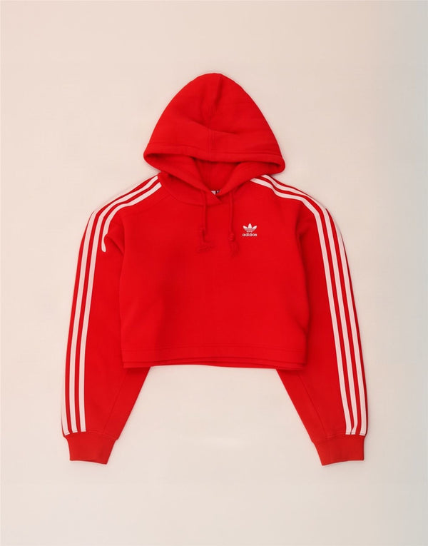 Γυναικεία Adidas Crop Oversized Hoodie Jumper UK 4 XS Red Cotton