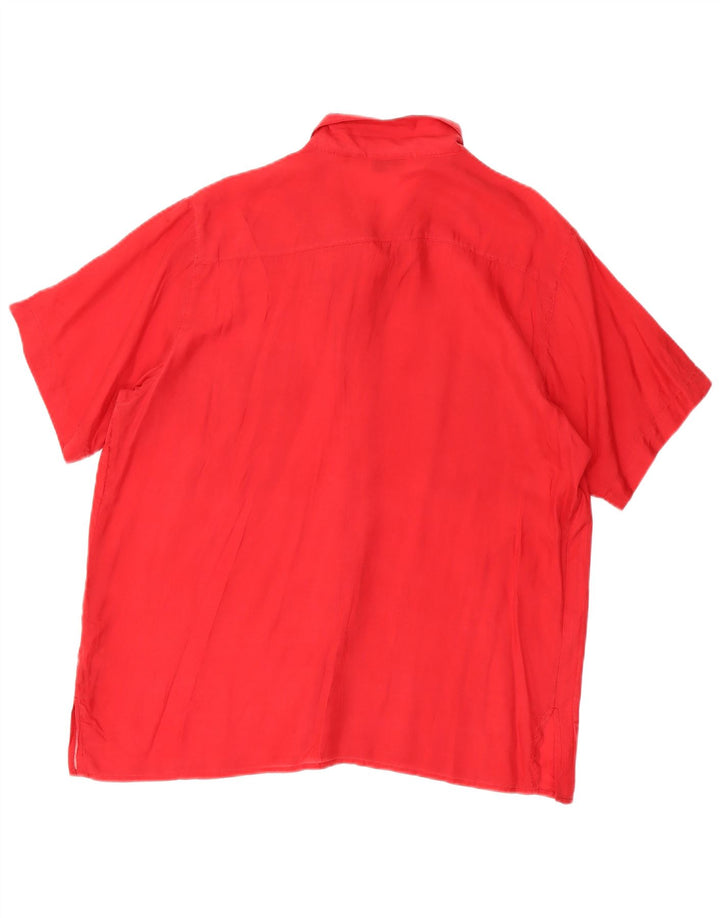 Vintage γυναικείο κοντομάνικο πουκάμισο μπλούζα UK 14 Μεσαίο κόκκινο μεταξωτό