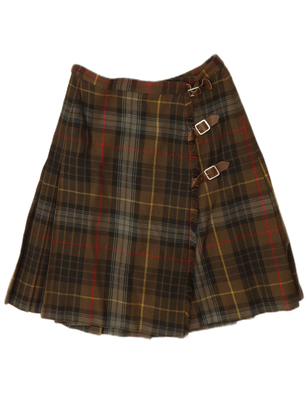VINTAGE Γυναικεία Wrap Φούστα W28 Μεσαίο Χακί Καρό