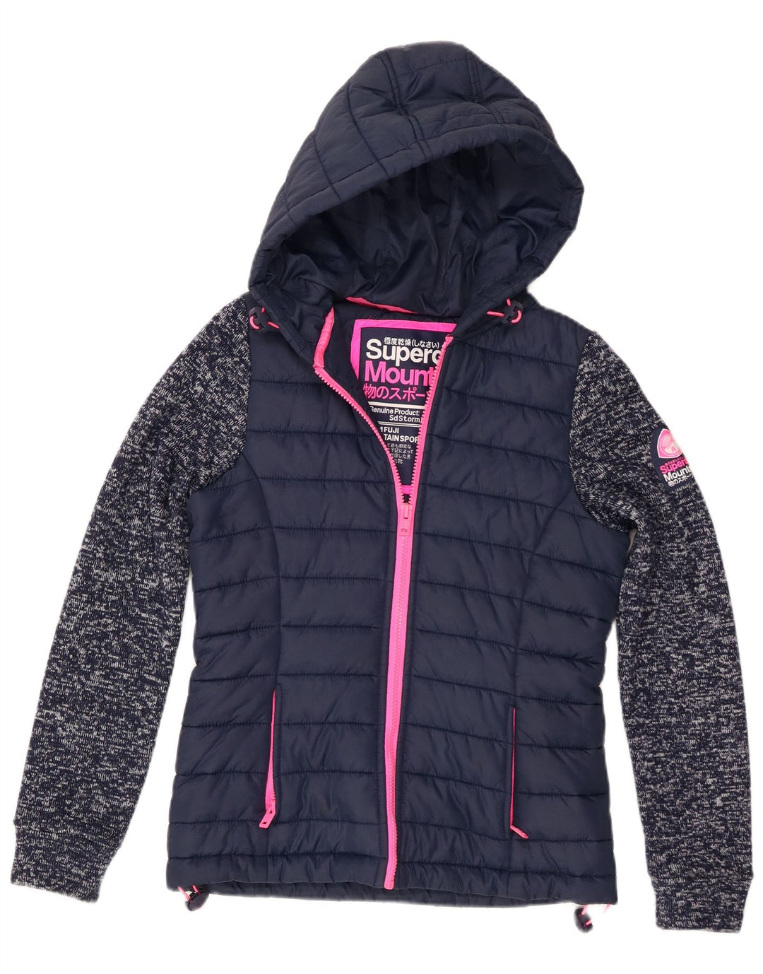 Superdry γυναικείο μπουφάν με κουκούλα UK 8 Small Navy Blue Flecked Polyester