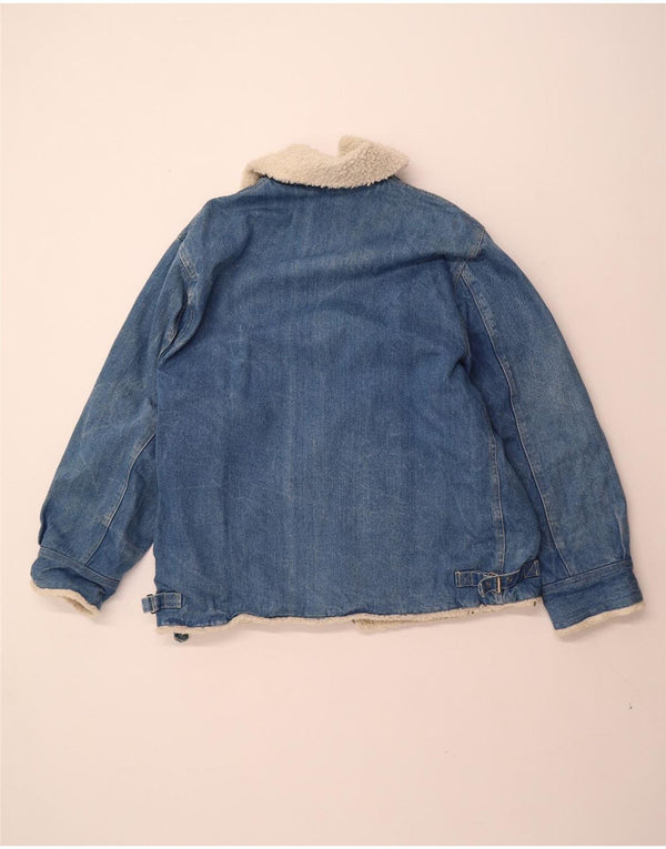 VINTAGE Mens Denim Sherpa Jacket UK 40 Large Blue Cotton