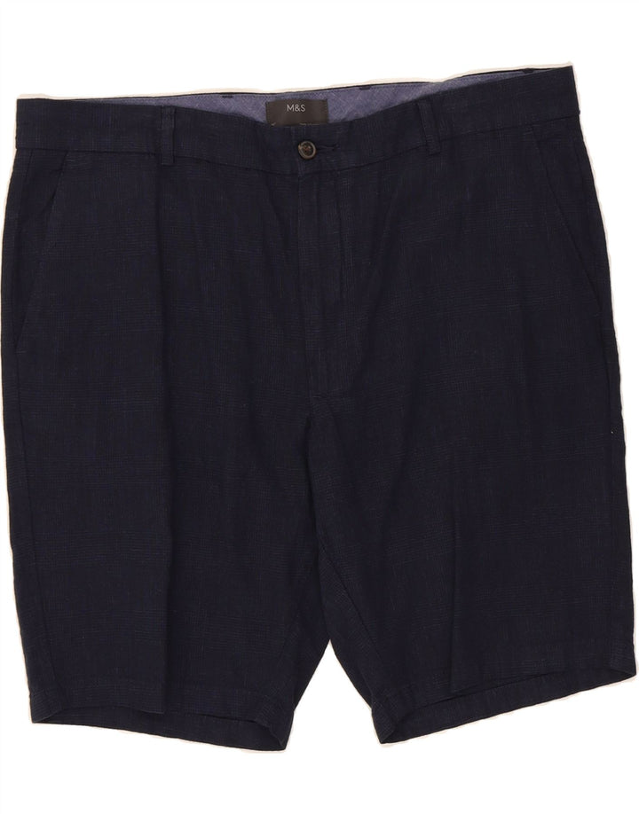 MARKS & SPENCER Mens Chino Shorts W38 XL Navy Blue Check Cotton Vintage Marks & Spencer and Second-Hand Marks & Spencer from Messina Hembry 