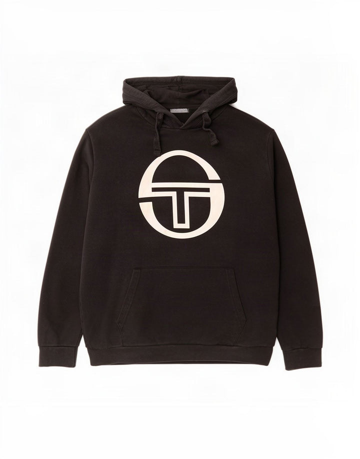Sergio Tacchini Ανδρικό γραφικό κουκούλα, μεσαίο μαύρο βαμβακερό