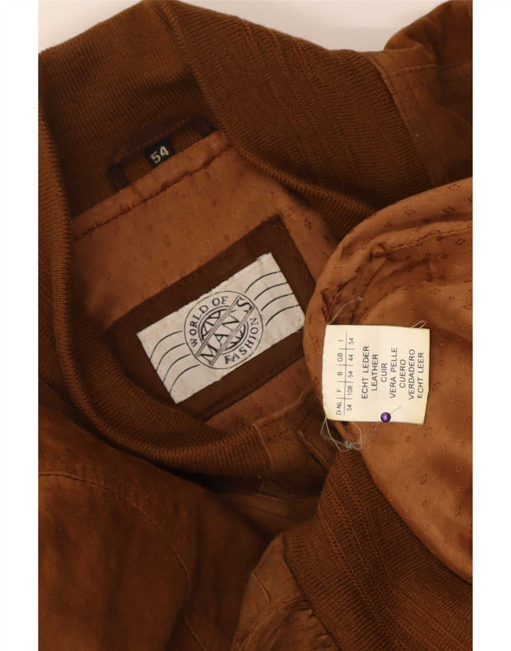 Vintage Ανδρικό Suede Bomber Jacket UK 44 2XL Καφέ Δερμάτινο