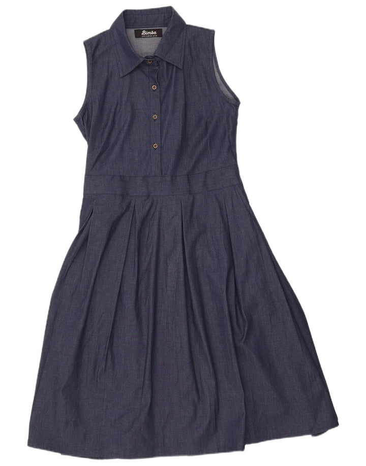 VINTAGE Γυναικείο Αμάνικο Τζιν Φόρεμα UK 12 Medium Navy Blue