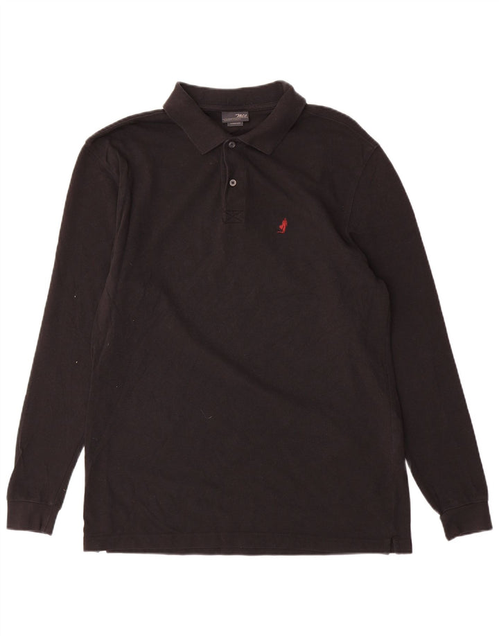 MARLBORO CLASSICS Mens Long Sleeve Polo Shirt Medium Black Cotton