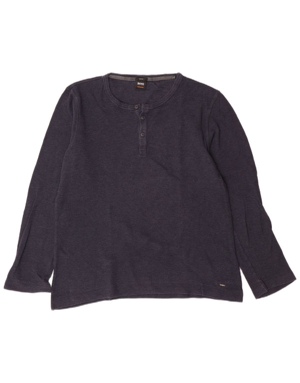 HUGO BOSS Mens Slim Fit Top Long Sleeve 2XL Navy Blue Cotton