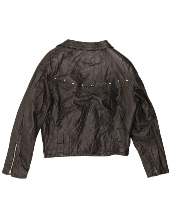 Boxer Womens Leather Biker Jacket UK 14 Medium Black Leather