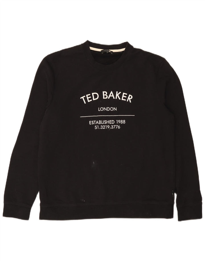 Ted Baker Ανδρικό γραφικό φούτερ Jumper Size 4 Μεγάλο μαύρο βαμβακερό