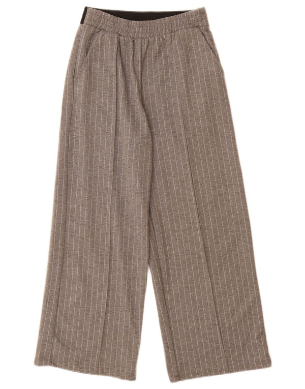 ZARA Girls Wide Leg Chino Trousers 9-10 Years W24 L22 Grey Pinstripe