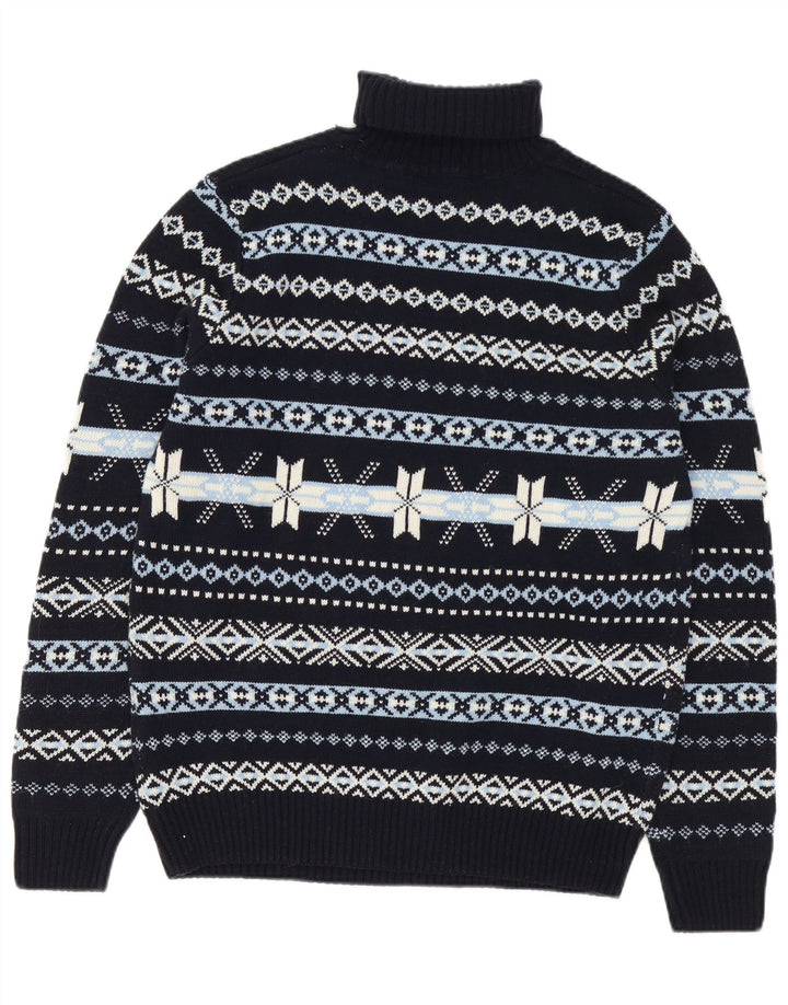 GUTTERIDGE Ανδρικό πουλόβερ με ρολό λαιμόκοψη XL Navy Blue Fair Isle Wool