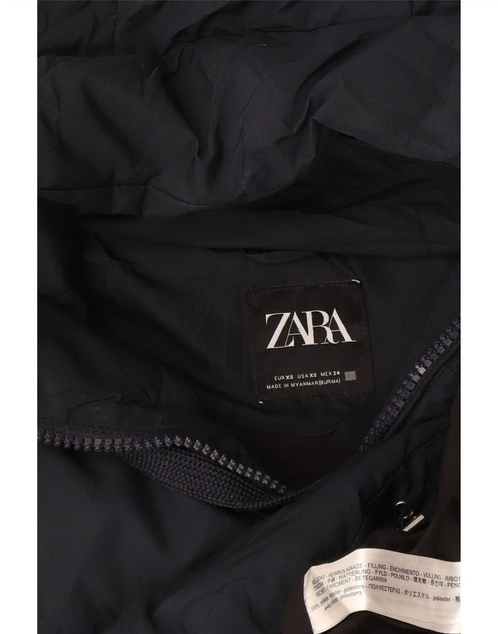 Zara γυναικείο μπουφάν με κουκούλα μεγάλου μεγέθους Crop UK 6 XS Navy Blue Polyester