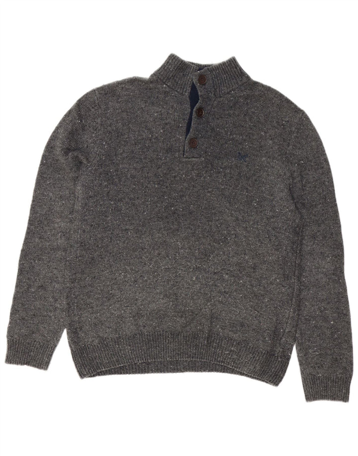 Crew Clothing Ανδρικό πουλόβερ με κουμπιά λαιμόκοψη μεσαίου γκρι μαλλί αρνιού