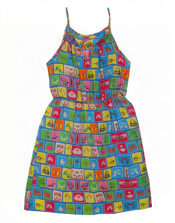 Vintage γυναικείο γραφικό Sundress UK 14 Μεγάλο πολύχρωμο βαμβακερό συνονθύλευμα