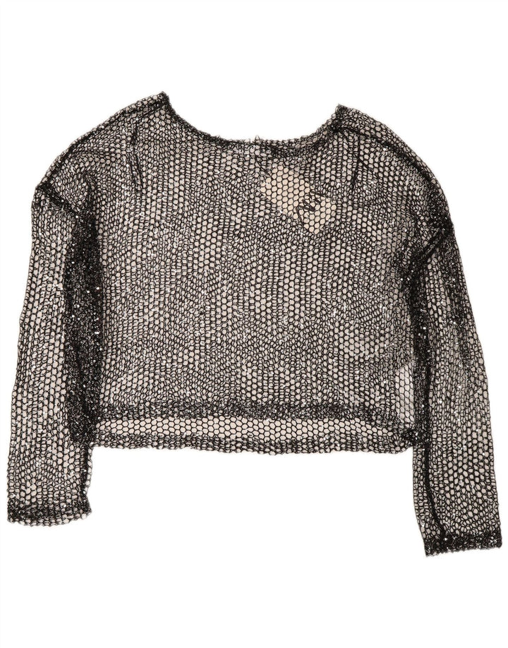 Zara Γυναικείο Crochet Crop Top UK 14 Large Μαύρο Πολυεστέρας