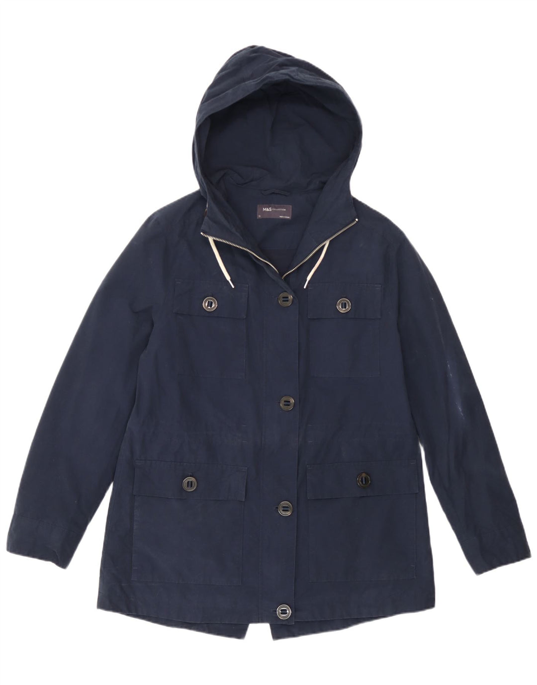 Marks & Spencer Γυναικείο Μπουφάν με Κουκούλα UK 12 Medium Navy Blue Cotton