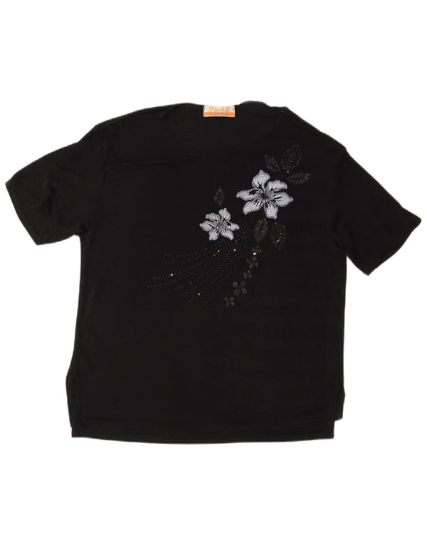 Vintage γυναικείο T-Shirt Top UK 16 Large Black Floral