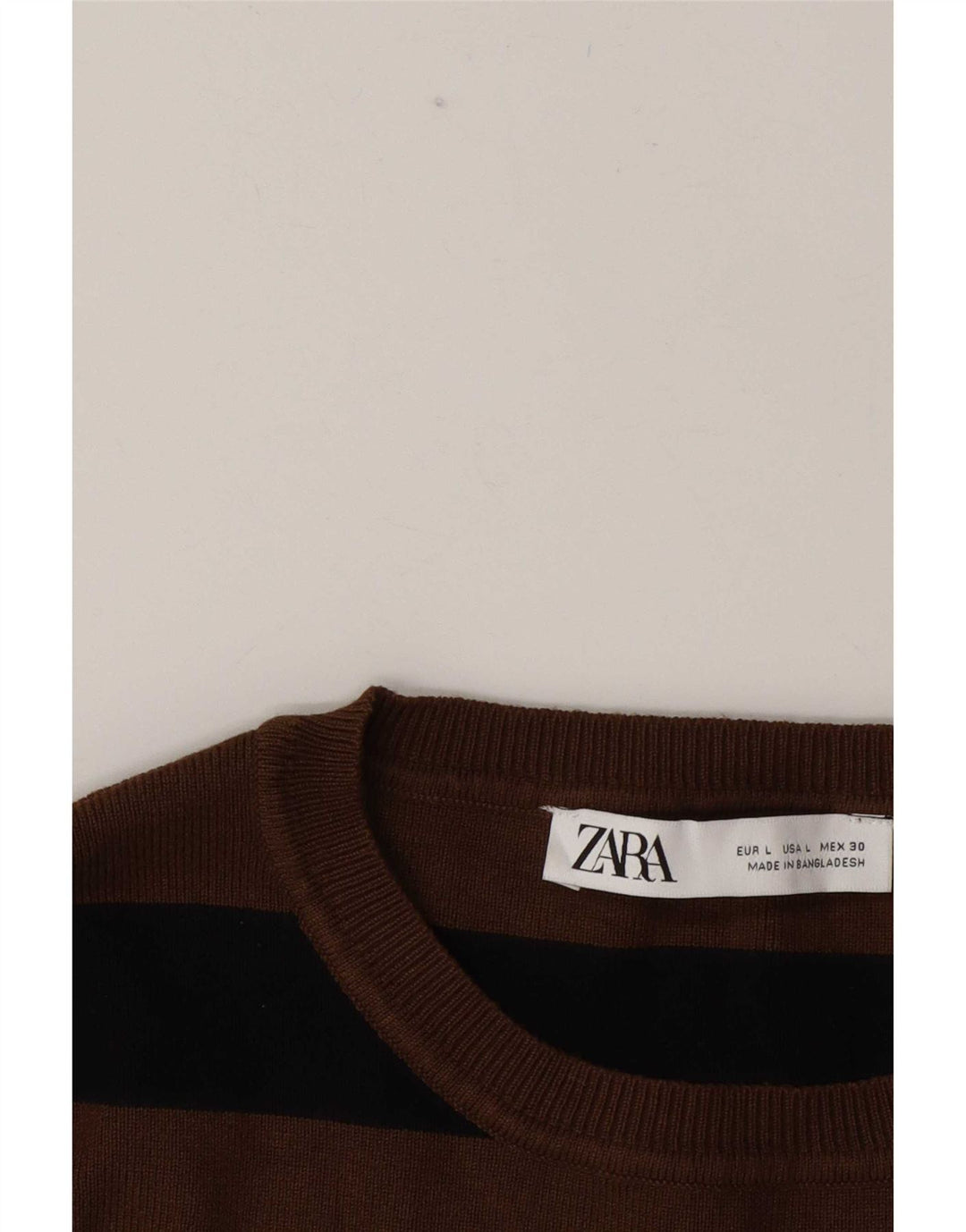 Zara Γυναικεία Μπλούζα Crop Top UK 14 Large Brown Ριγέ