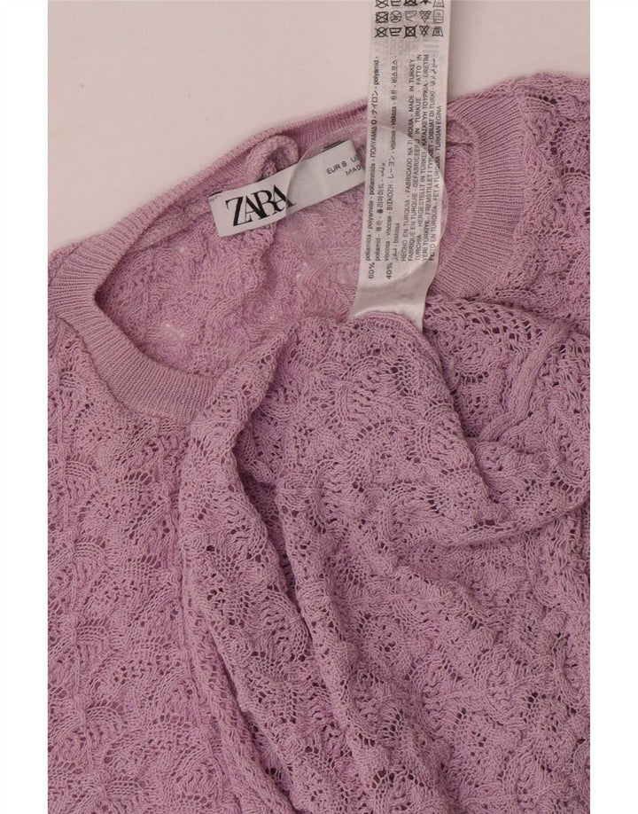 Zara Γυναικείο Crop Top Μακρυμάνικο UK 10 Small Purple Polyamide