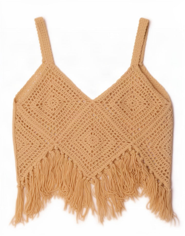 Zara Γυναικείο Crochet Crop Top UK 12 Medium Beige Cotton