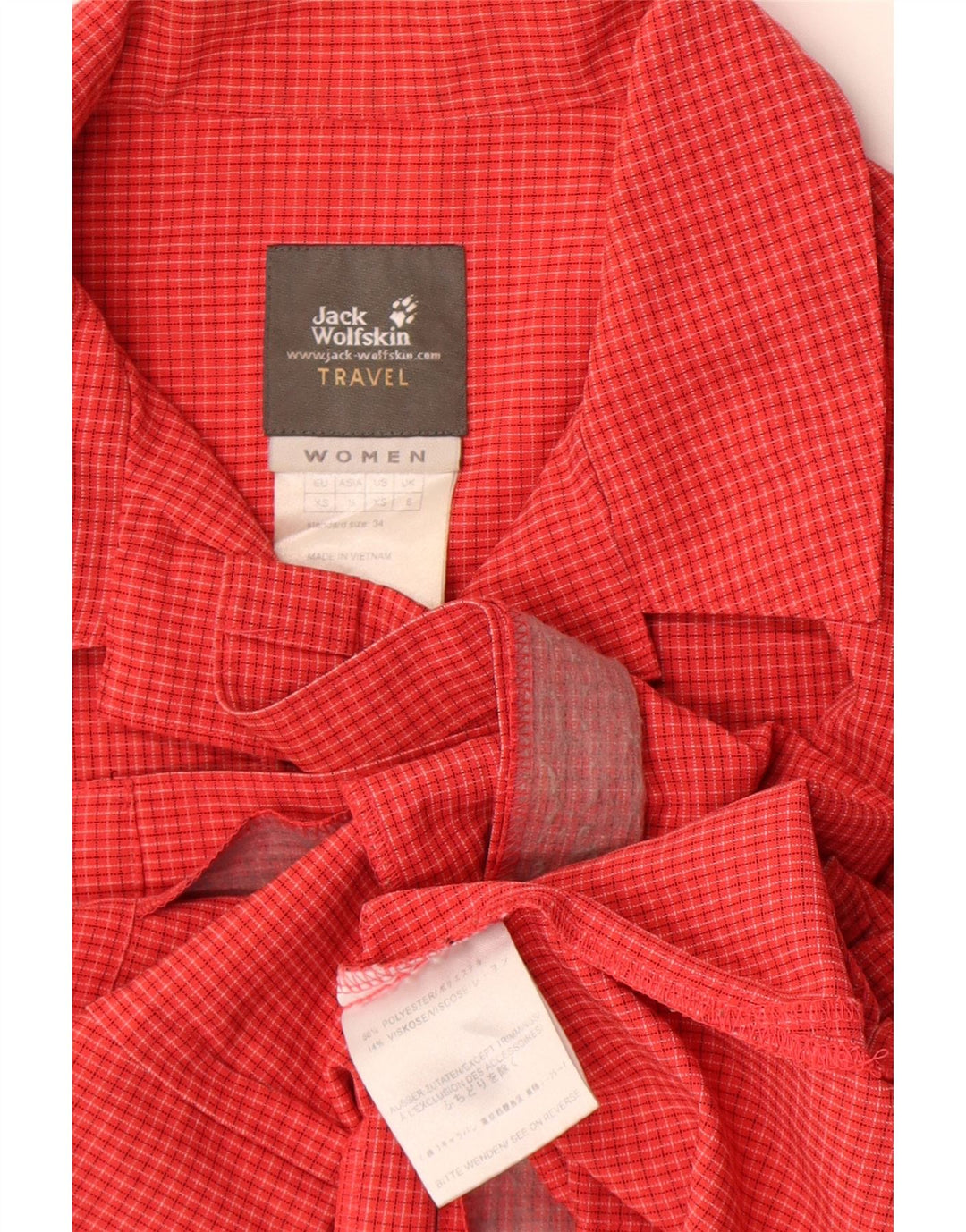 Jack Wolfskin Γυναικείο κοντομάνικο πουκάμισο UK 8 Small Red Check Polyester