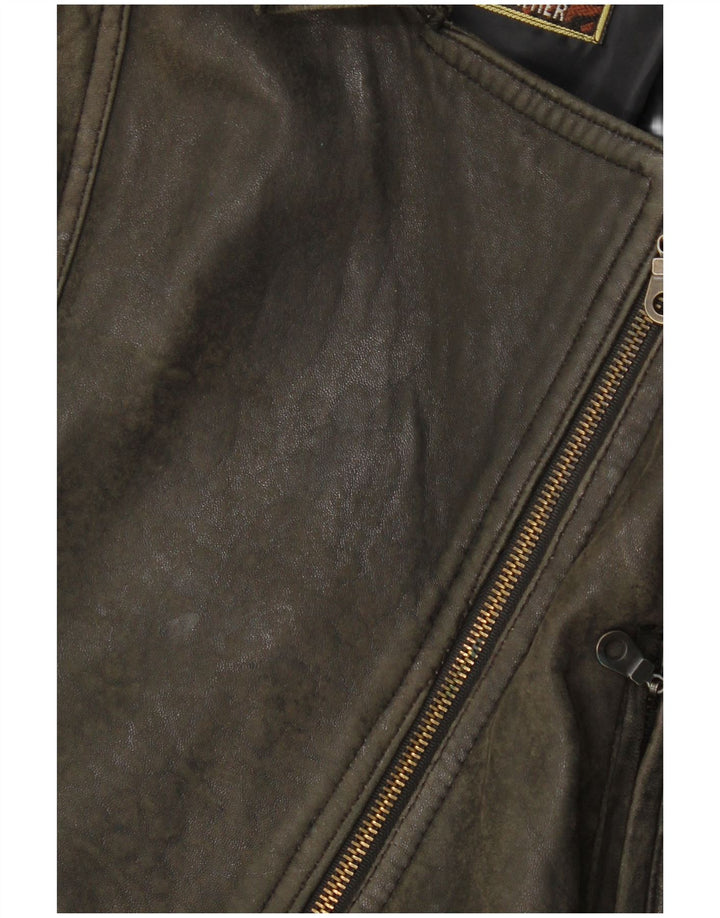 Vintage Γυναικείο Δερμάτινο Oversized Biker Jacket UK 10 Small Brown Leather