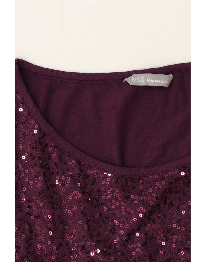 Marks & Spencer Γυναικεία μπλούζα με παγιέτες Top UK 14 Large Βουργουνδία