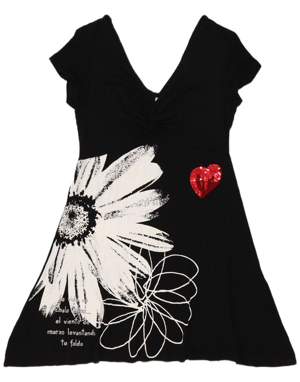 Γυναικείο Desigual Graphic A-Line φόρεμα UK 18 XL Μαύρη φλοράλ βισκόζη